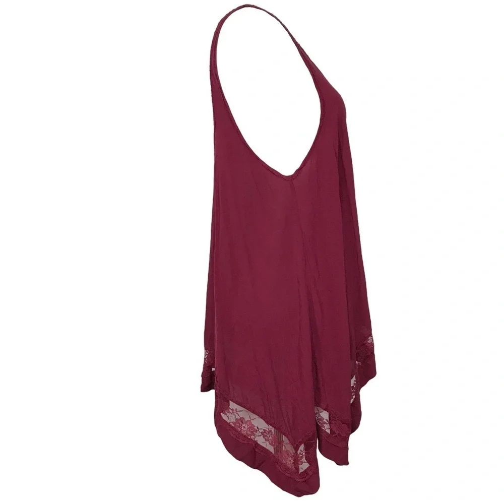 Intimately Free People Burgundy Trapeze Hem Hi Low Swing Tank Lace Size Medium - Picture 5 of 10